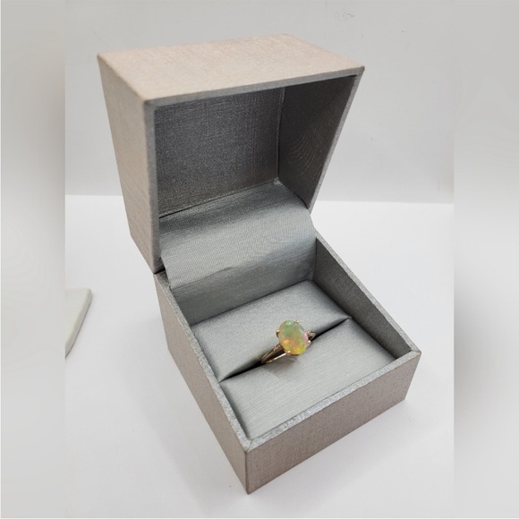 10k Solid Yellow Gold 2.50 Carat Ethiopian Faceted Oval Opal & Diamond Ring - Picture 7 of 8